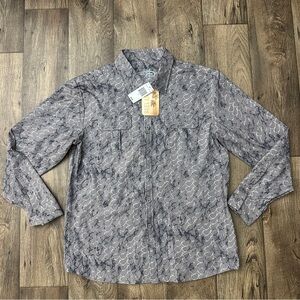 Reel Life Gear Fishing Hook Outdoor Long Sleeve Shirt Size L Silver Gray